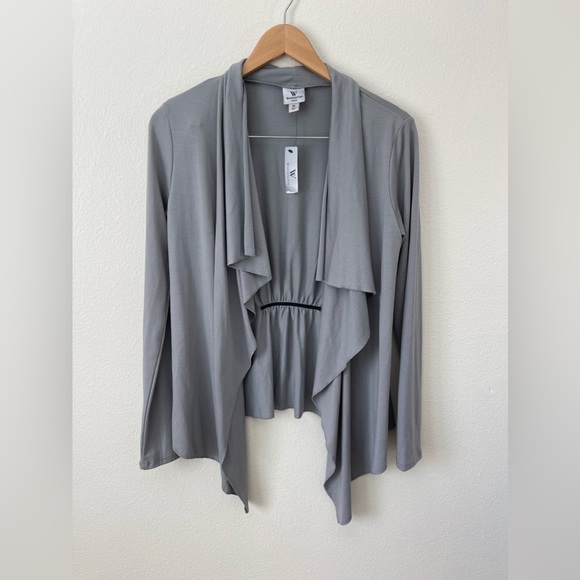 WORTHINGTON STRETCH WOMEN’S Light Grey Draped Long Sleeve Cardigan in Size M - Picture 1 of 11